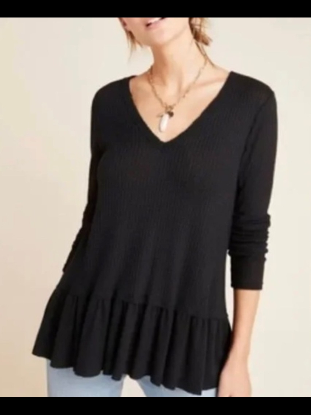 Sz L Anthropologie Long Sleeve Ruffled Thermal
